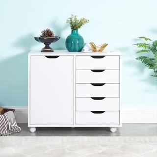 MAYKOOSH White 5-Drawer with Shelf Office File Cabinets Wooden File Cabinets for Home Office Lateral File Cabinet 11701MK