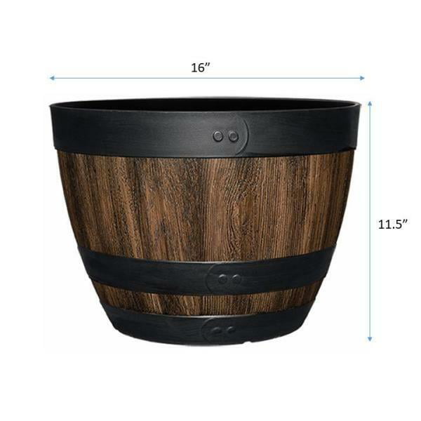 16 Inch Resin Barrel Planter Indoor Outdoor Garden Decor Large Flower Plant Pot