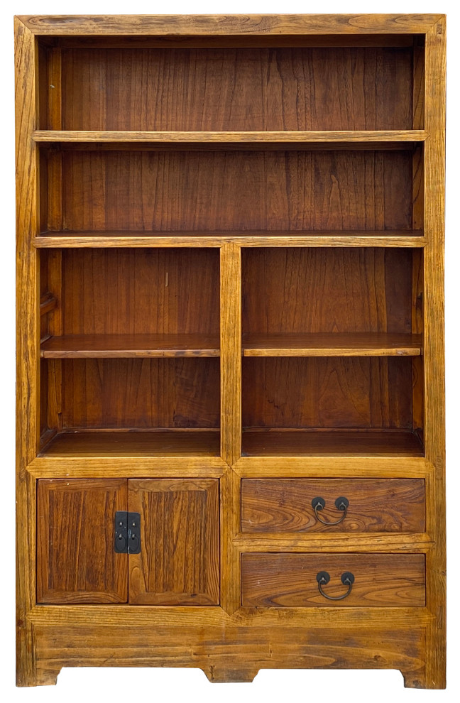 Rustic Raw Wood Medium Brown Bookcase Display Cabinet Hcs5944   Transitional   Bookcases   by Golden Lotus Antiques  Houzz