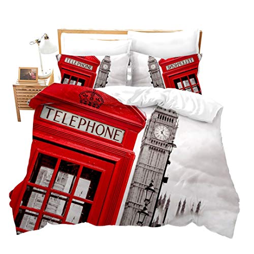 Duvet Cover Set Soft London Themed Comforter Cover Set 3 Pieces