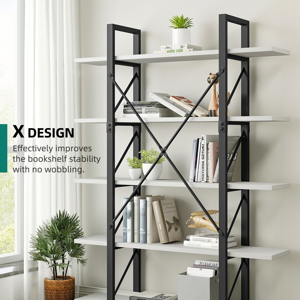 Roul Wood 5 Tier Bookshelf Freestanding 5 Shelf Bookcases Open Display Storage