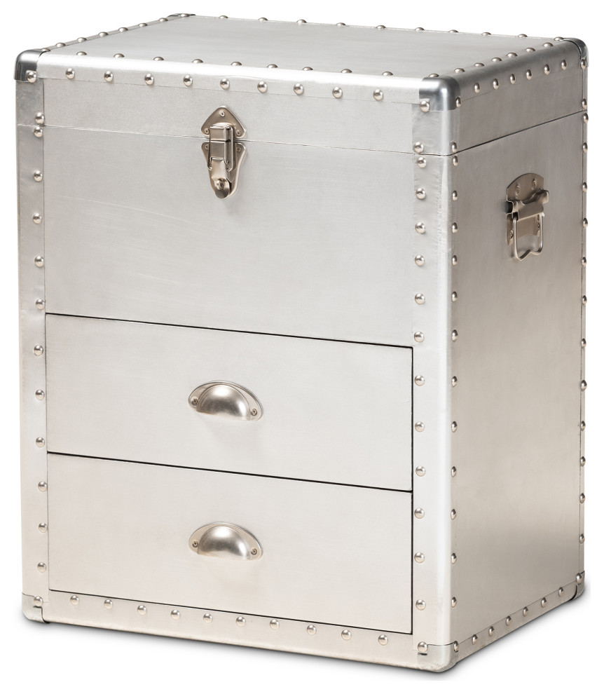 Glannant French Industrial Silver Metal 2 Drawer Accent Storage Chest   Industrial   Accent Chests And Cabinets   by Baxton Studio  Houzz