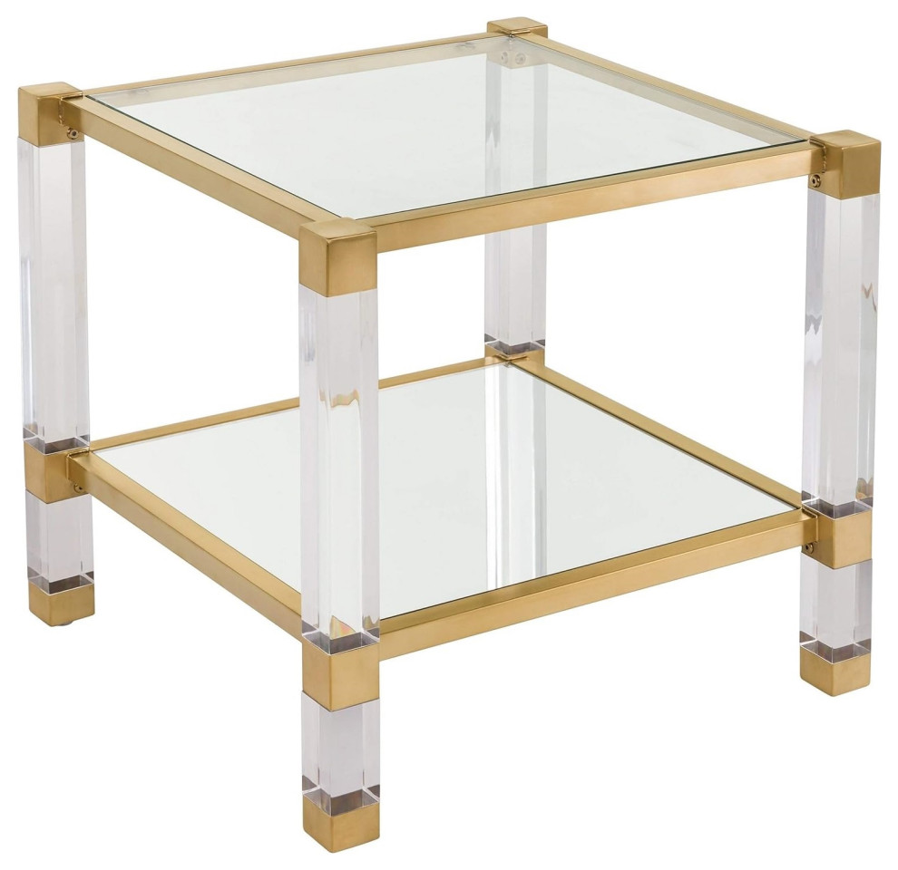 Modern Square End Table  Elegant Stainless Steel Frame  ampAcrylic Legs   Industrial   Coffee Table Sets   by Declusia  Houzz