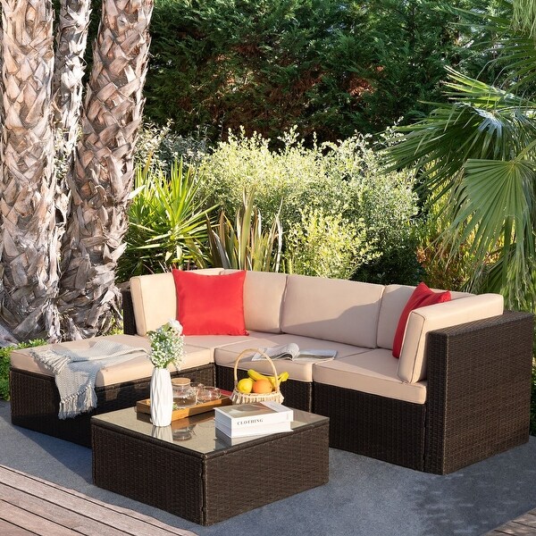 Homall 5 Pieces Wicker Patio Furniture Sets Rattan Outdoor Sectional Sofa