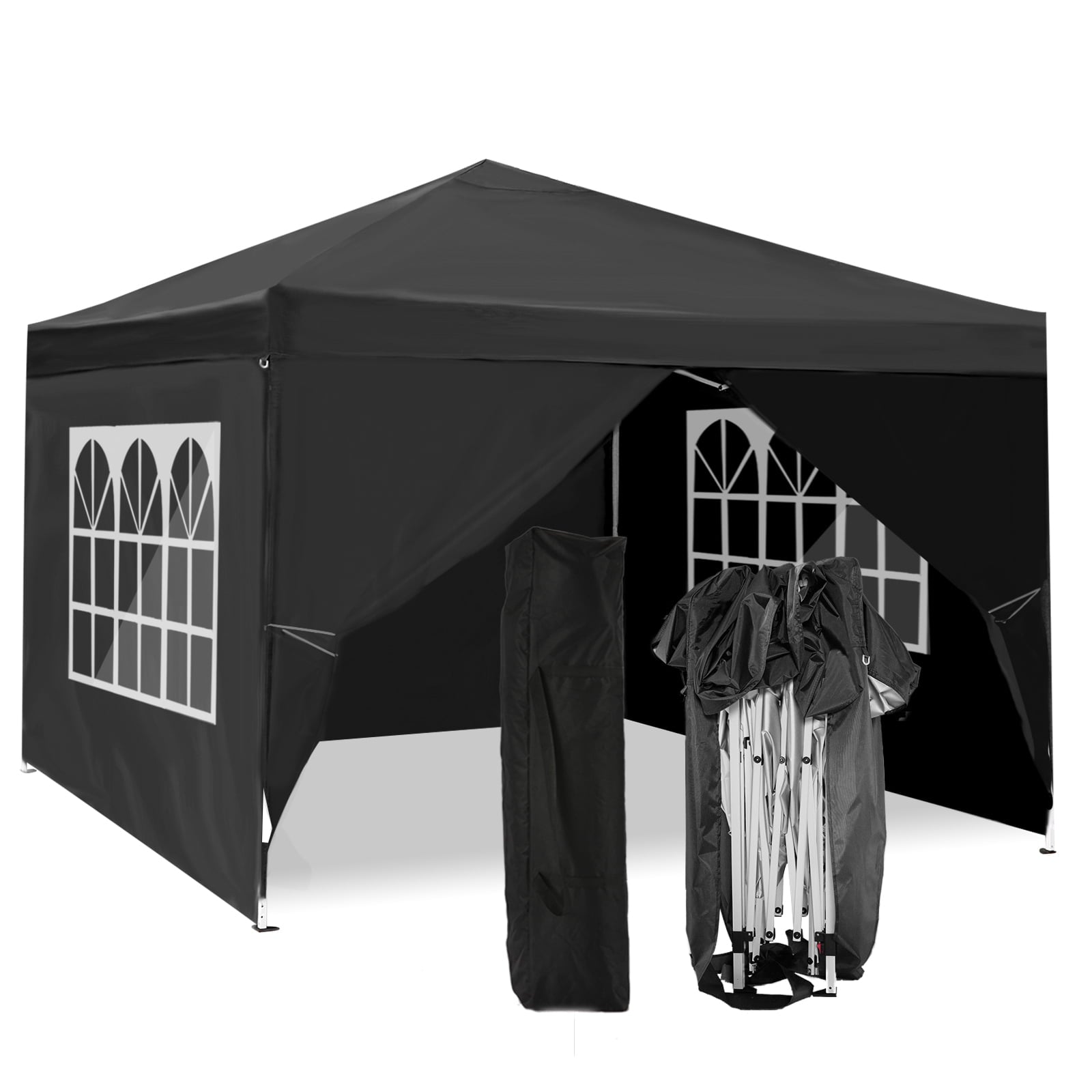 10 x 10ft Pop Up Canopy Tent Instant Outdoor Party Canopy Straight Leg Commercial Gazebo Tent Shelter with 4 Removable Sidewalls and Carrying Bag, Black