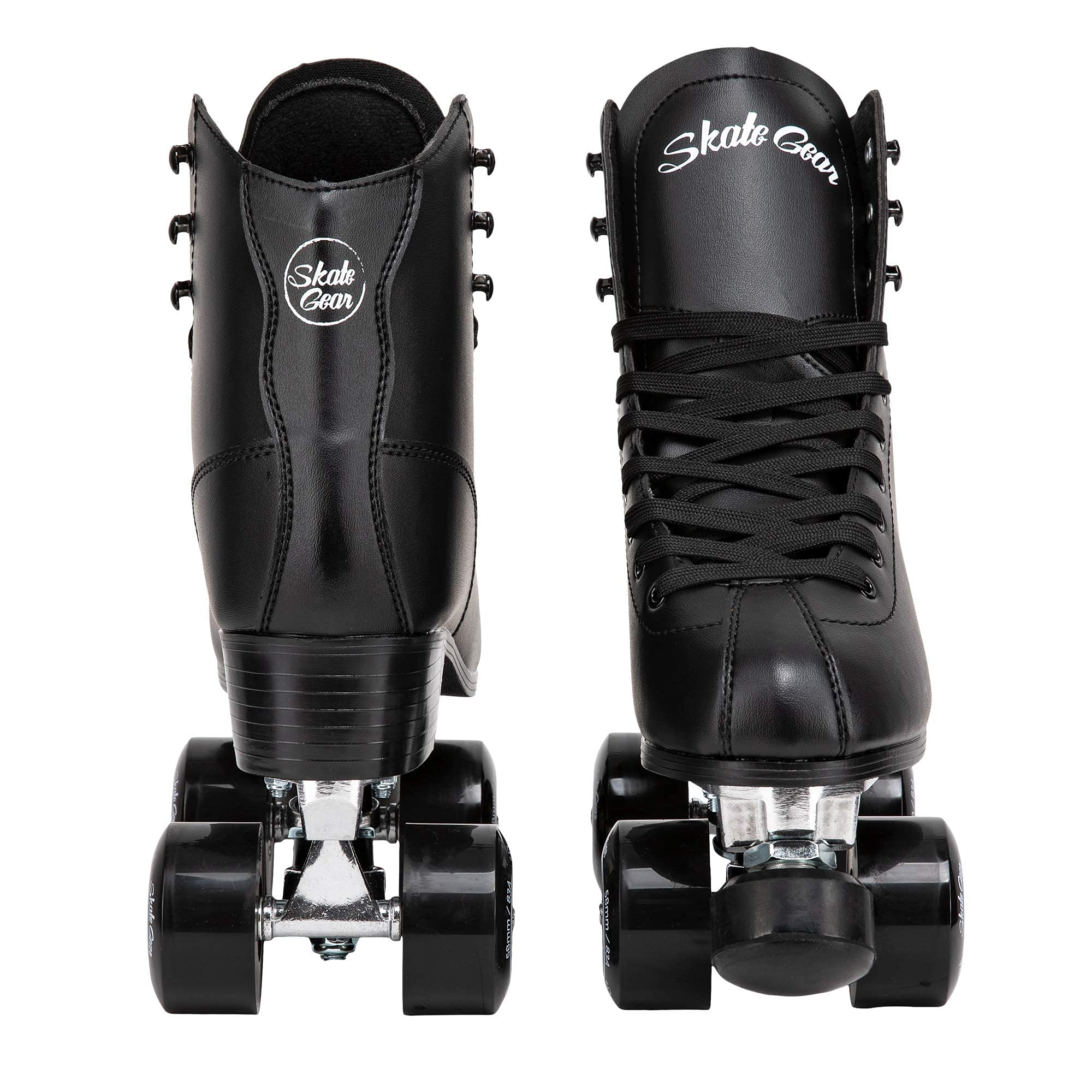 Skate Gear Extra Support Quad Roller Skates for Kids and Adults (Black, Women's 7 / Youth 6 / Men's 6)