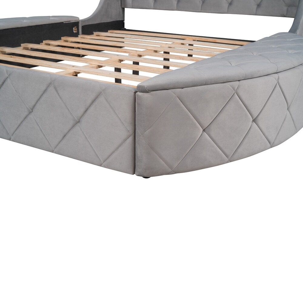 Upholstered Platform Bed Queen Size Storage Velvet Bed