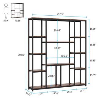 BYBLIGHT 70.86 in. Brown Practical Board 12-Shelf Etagere Bookcase with Storage and Industrial Style Display Shelves BB-XX1199YY