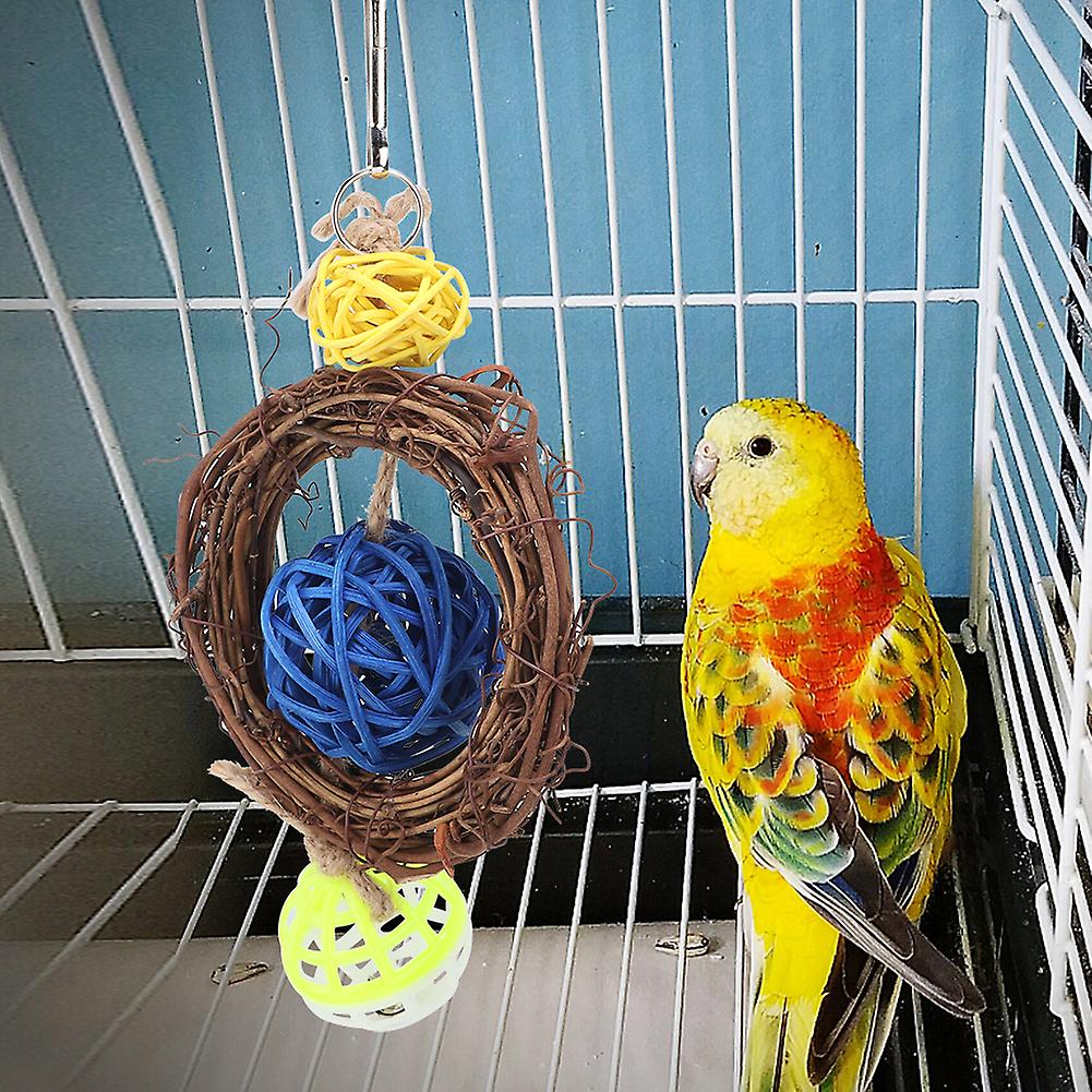 Safe Non toxic Sepaktakraw Rattan Hoop Hanging Biting Chewing Playing Bird Toy Swing Rings Parrots Supplies Accessory