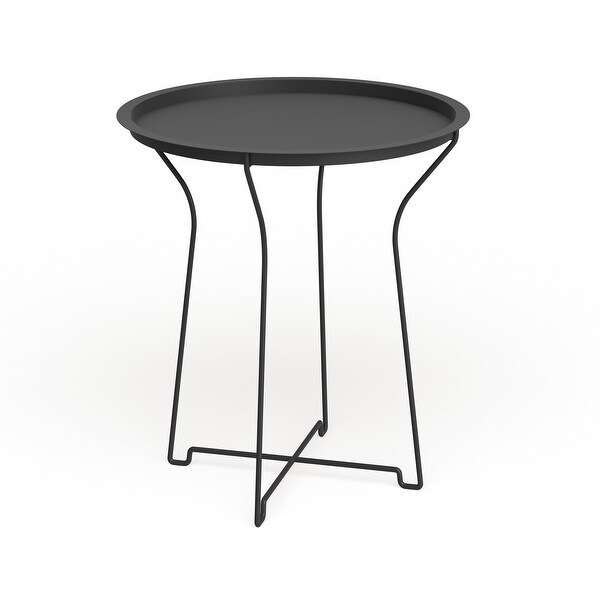 Atlantic Metal Round Side Tray Table; Removeable Tray Top， Decor， Wire Collapsible Legs， Indoor， Outdoor