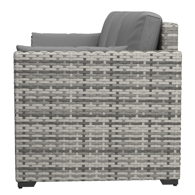 Outsunny Wicker Patio Couch Pe Rattan 3 seat Sofa Outdoor Furniture With Deep Seating Cushions Steel Frame Gray