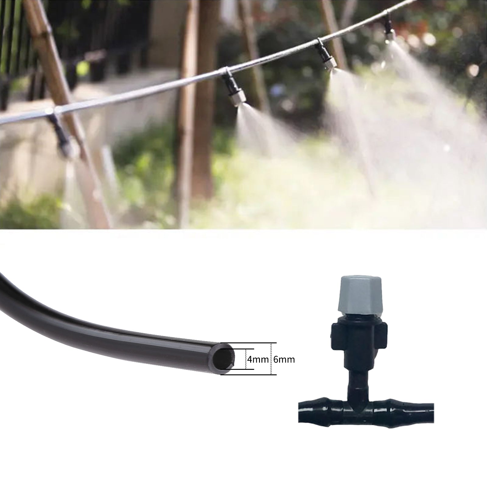 10M32.8FT DIY Misting Irrigation Kit with Hose Nozzles Quick Connectors Self-Watering System Distribution Tubing for Plants Greenhouse Patio Lawn Flower Beds