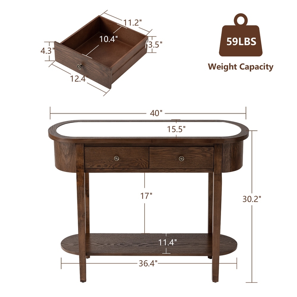 COSIEST Rustic Solid Wood Mirrored Console Table