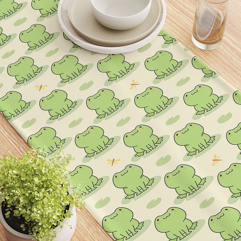 Table Runner， 100% Cotton， 16x108， Frog Illustration