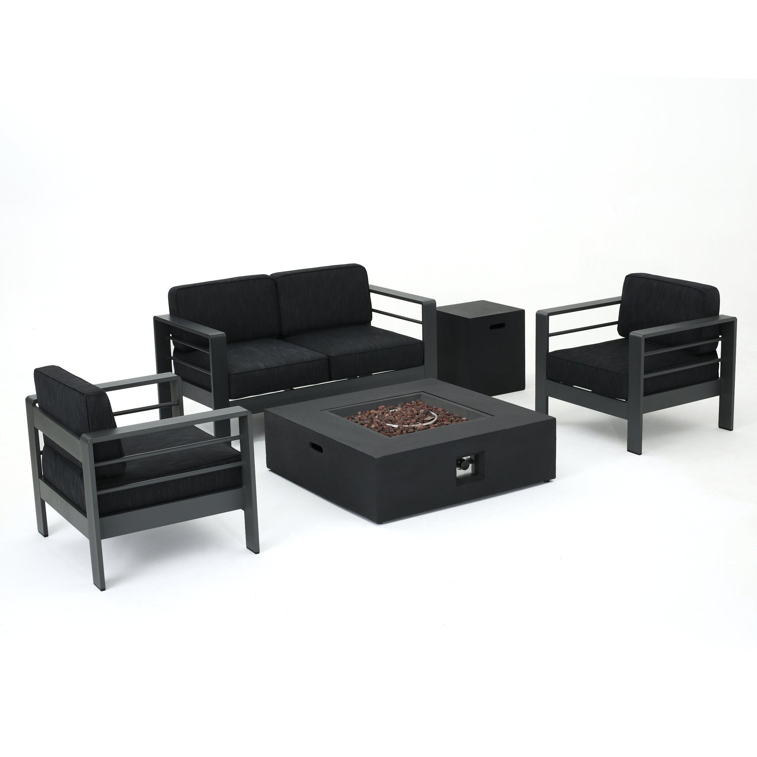 Coral Bay Outdoor Grey Aluminum 5 Piece Loveseat Chat Set with Fire Table