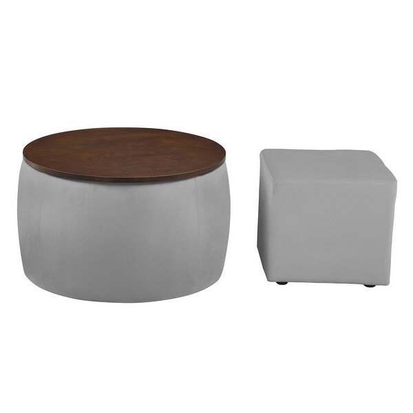 Round Ottoman Set with Storage (2 in 1 combination)