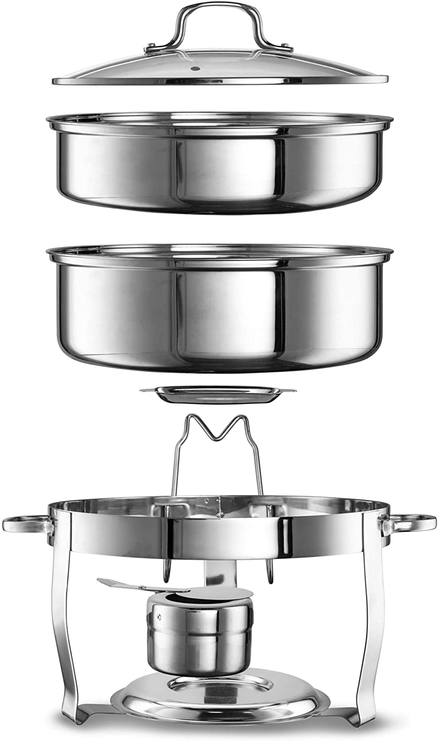 Kook Stainless Steel Chafing Dish with Glass Lid and Rack， Silver， 4.5 Qt