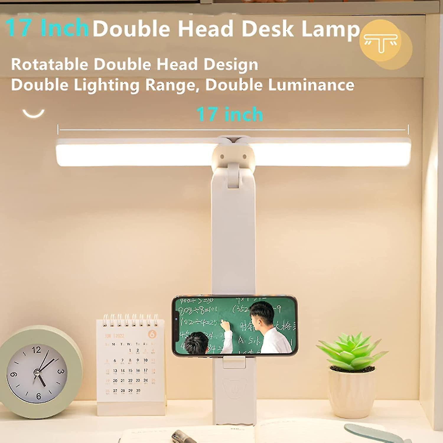 Double Head Desk Lamp Led Portable Small Desk Lamp Rechargeable Adjustable Foldable For Kids Reading Study