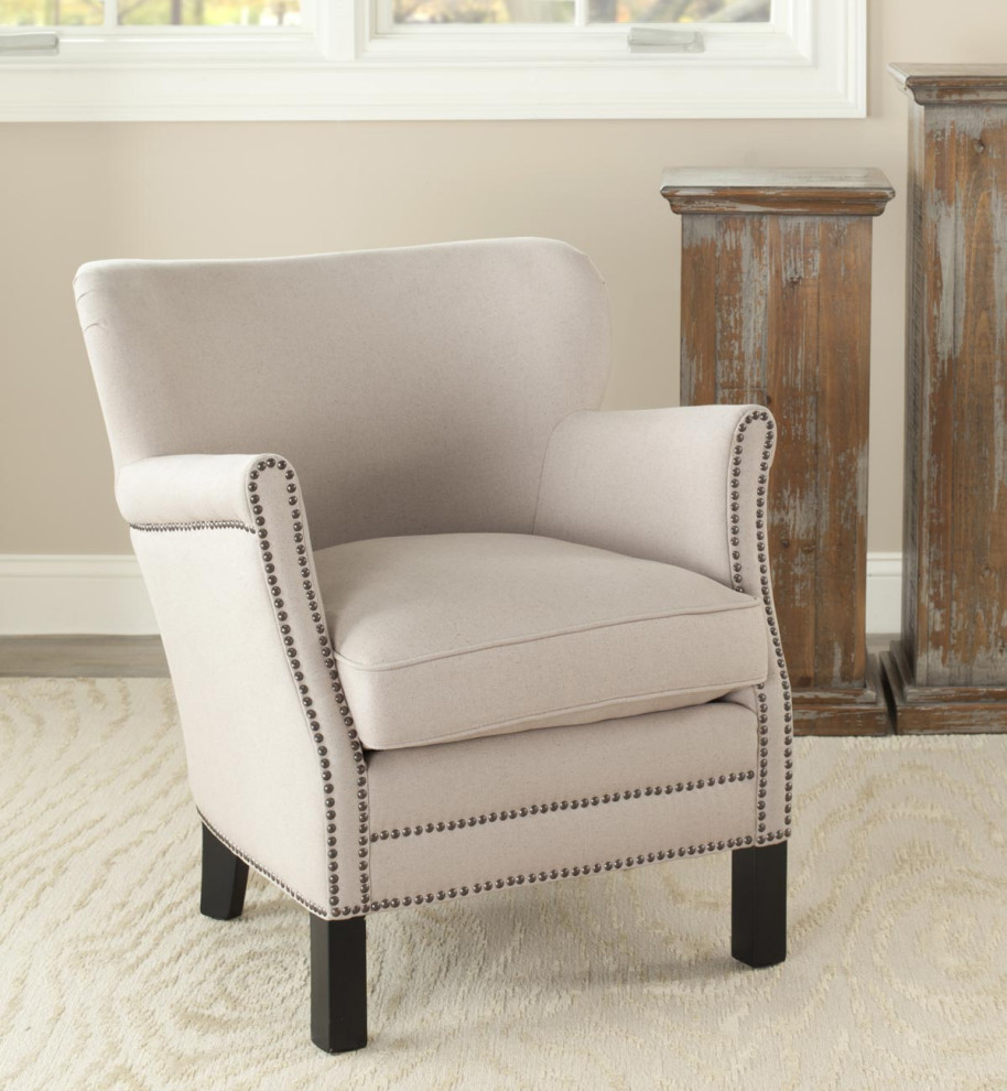 Ann Arm Chair With Brass Nail Heads Taupe   Transitional   Armchairs And Accent Chairs   by V.S.D Furniture  Houzz