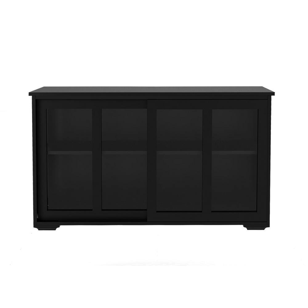 Tileon Black Kitchen Storage Cabinet Stand Cupboard With Glass Door (41.93 in. x 13.99 in. x 24.61 in.) AYBSZHD310