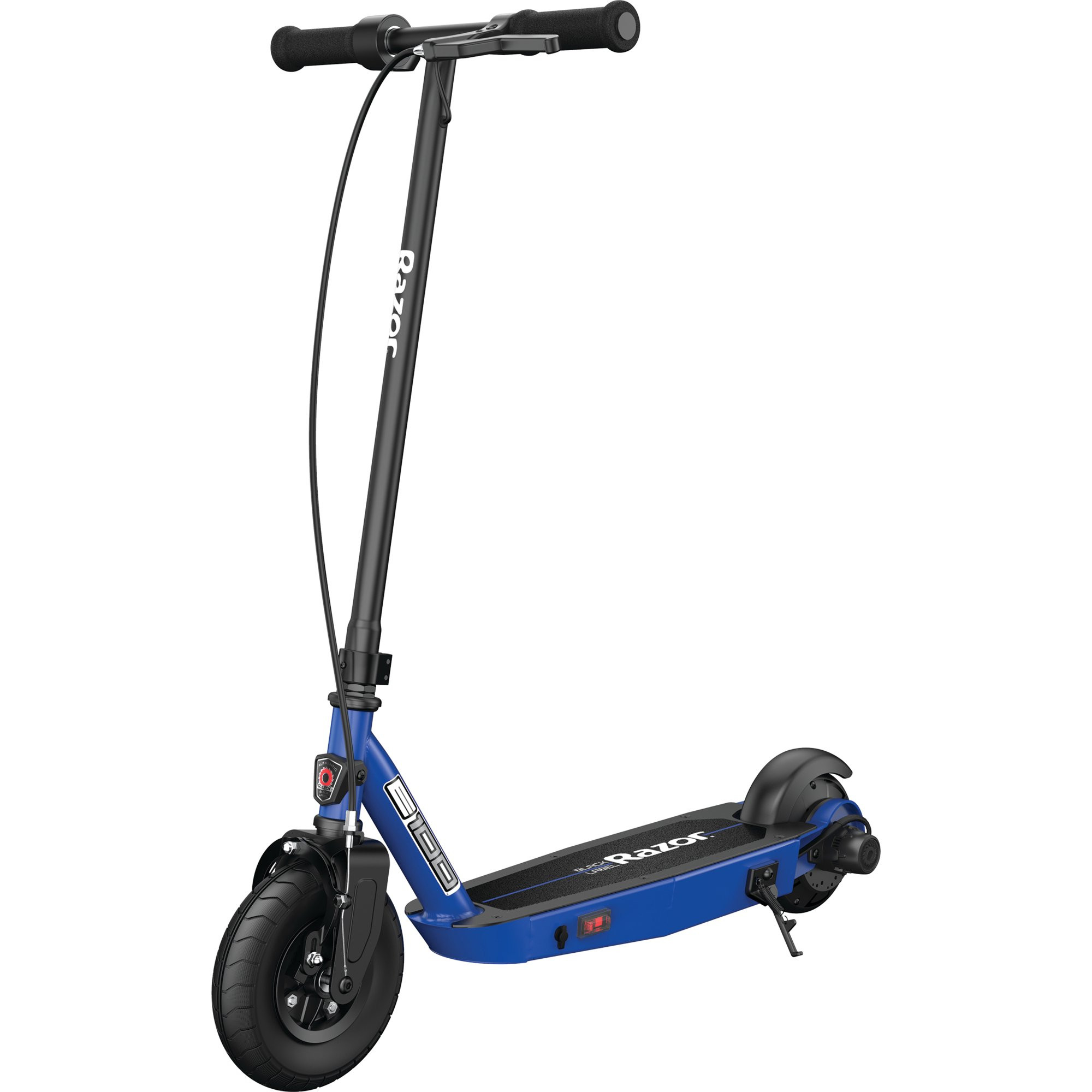 Razor Black Label E100 Electric Scooter, 8′′ Pneumatic Front Tire, 90W Power Core High-Torque Hub Motor, Blue