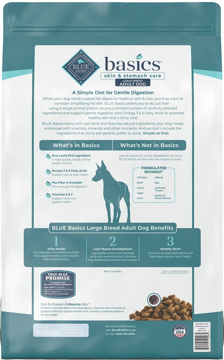 Blue Buffalo Basics Skin and Stomach Care Grain-Free Formula Lamb and Potato Recipe Large Breed Adult Dry Dog Food