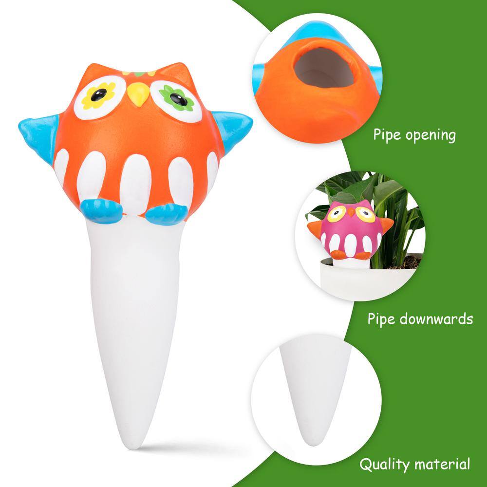 MUMTOP 5.2 in. Owl Plant Watering Spikes Set Automatic Plant Waterer (4-Pack) 4608970-B1