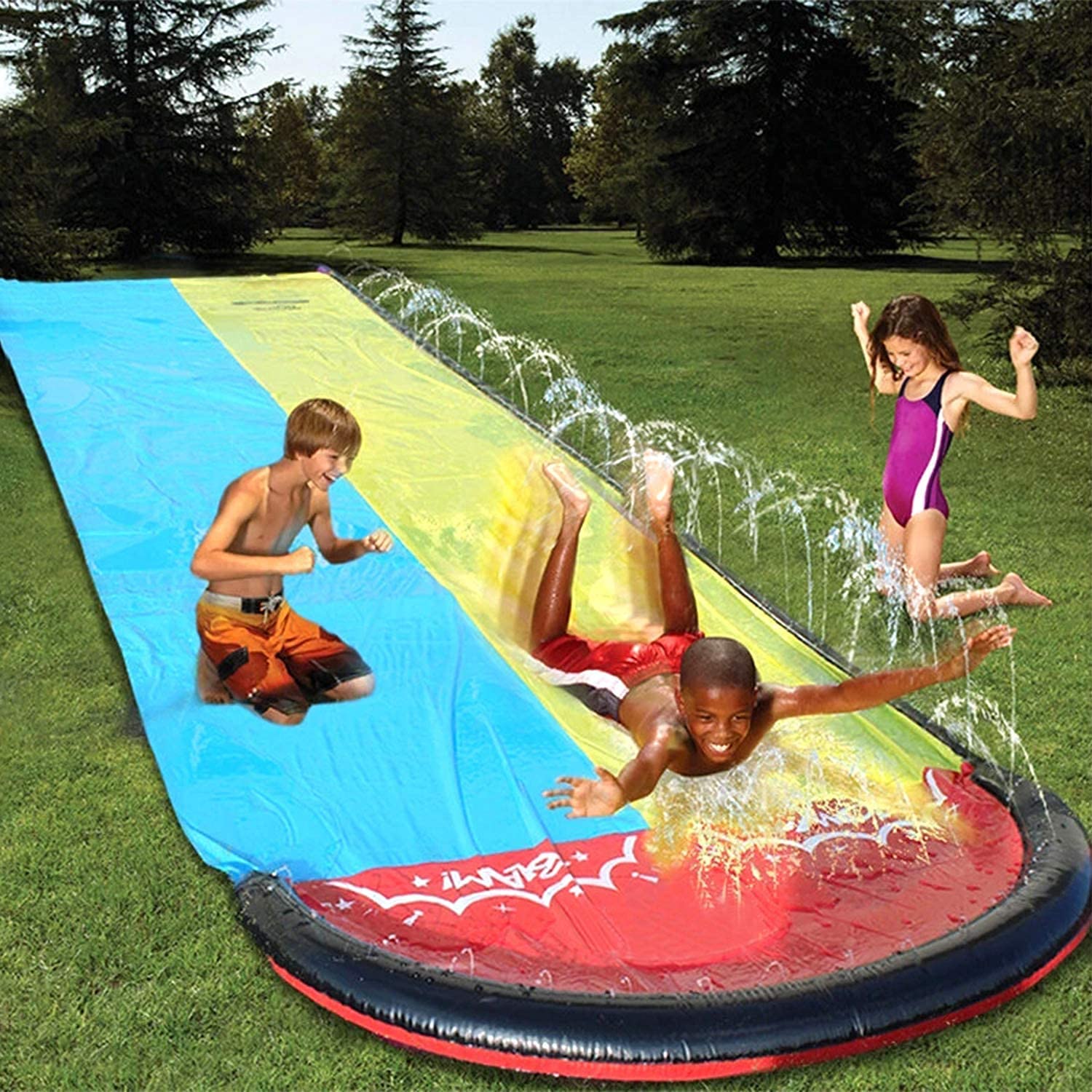 Slip and Slide Water Slide for Kids Adults, Garden Backyard Giant Racing Lanes and Splash Pool, Outdoor 16FT Water Slides with Crash Pad Outdoor Water Toys, Summer Outdoor Water Toys Waterslide