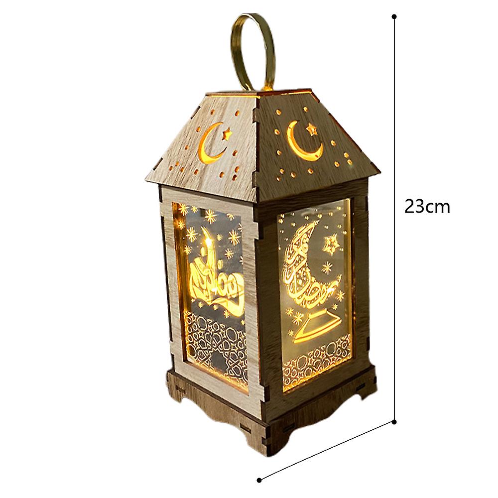 Wooden Wind Lantern Creative Eid Decorative Led Candle Light For Indoor Outdoor