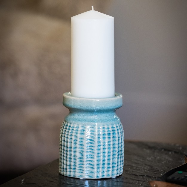 Decorative Coastal Ceramic Pillar Candle Holder Seafoam Green Stonebriar Collection