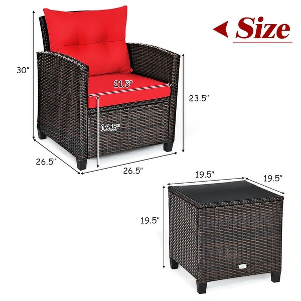 Outdoor 3piece Cushioned Rattan Patio Furniture Conversation Set