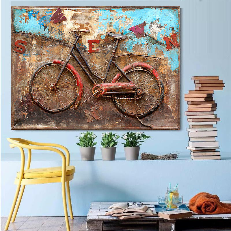 Rusty Bicycle Handcrafted Metal Art Painting 120X90 Cm Soap013