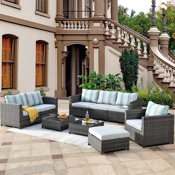 OVIOS Sunbrella Fabric Patio 9and12 Pieces Outdoor Sectional Set