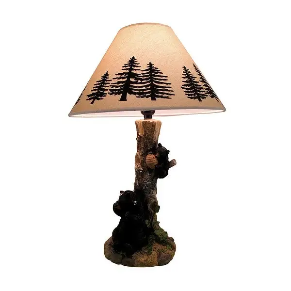 Rustic Black Bears In A Honey Tree Table Lamp - 20 X 14 X 14 inches