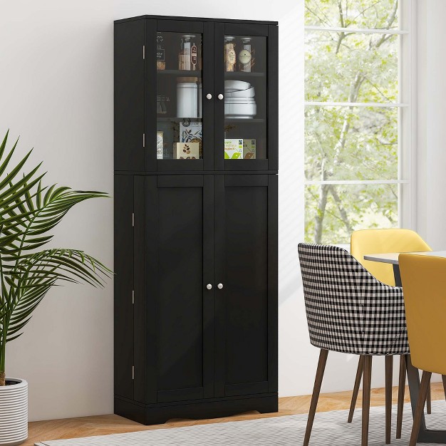 Tall Kitchen Pantry Storage Cabinet With Glass Door Storage Shelves Black white