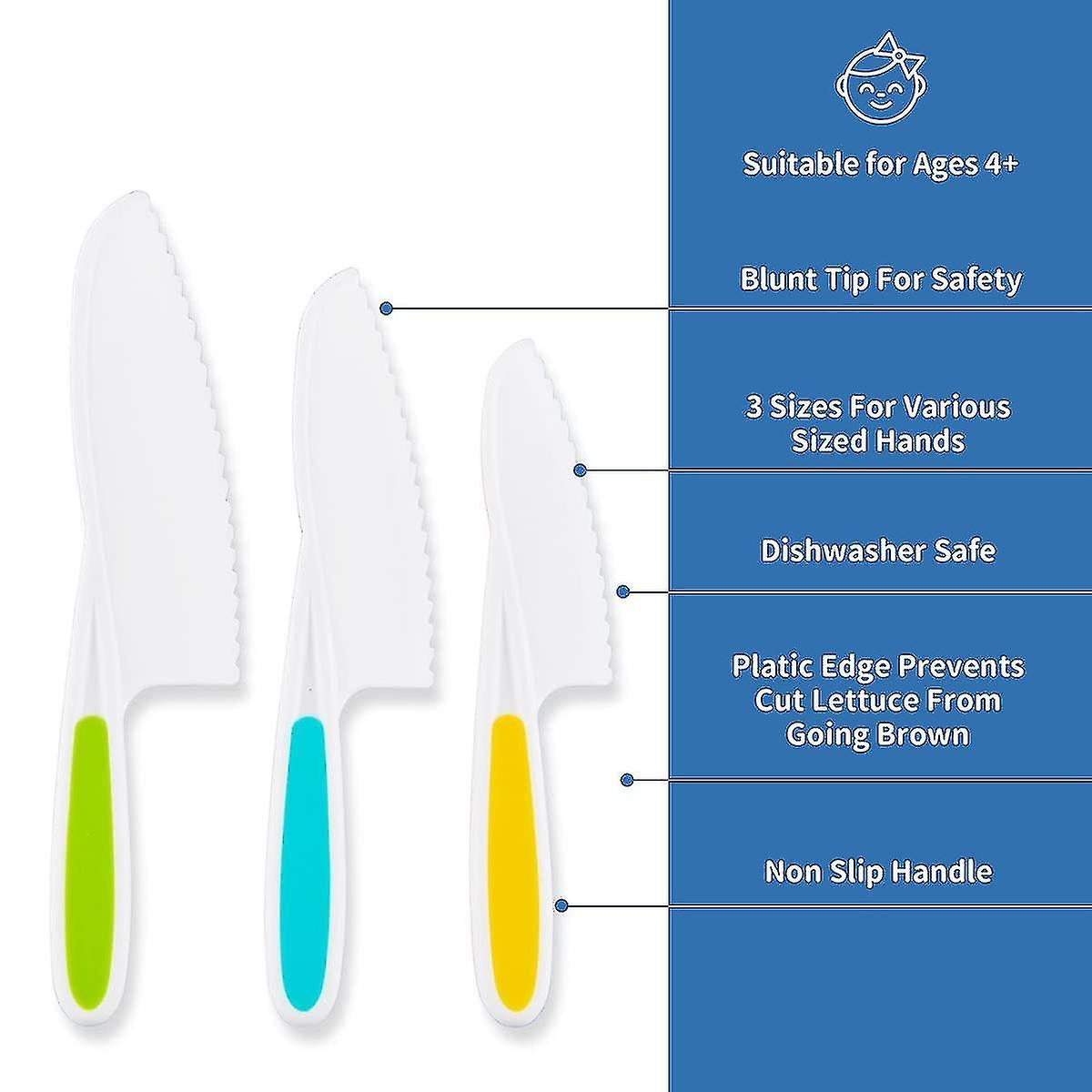 Kids Safe Plastic Nylon Knife，3-piece Kid Friendly Knives