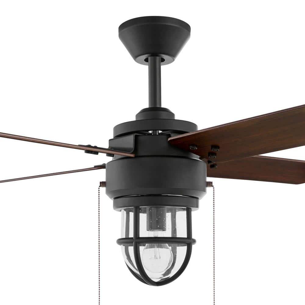 Hampton Bay Cedar Lake 44 in IndoorOutdoor LED Matte Black Damp Rated Ceiling Fan with Light Kit Downrod and 4 Reversible Blades