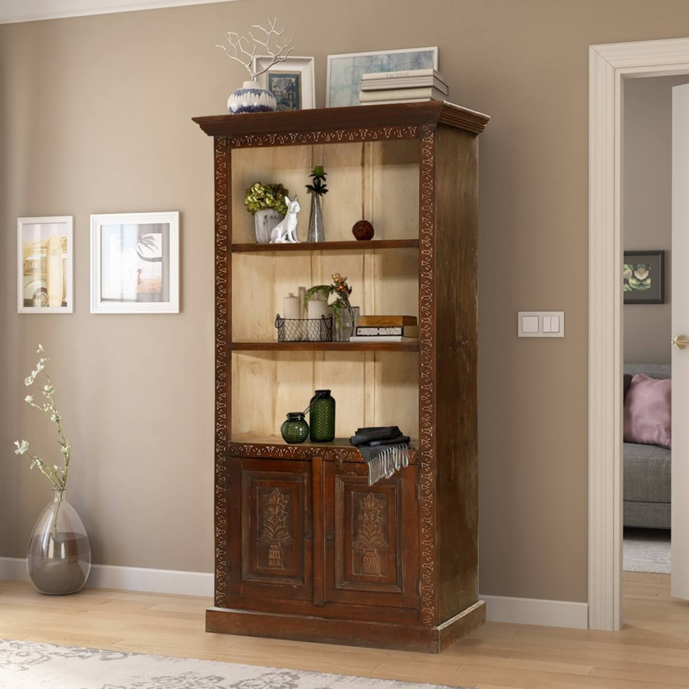 Dorval 18th Century Antique Hand carved 2 Tone Bookcase   Mediterranean   Bookcases   by Sierra Living Concepts Inc  Houzz