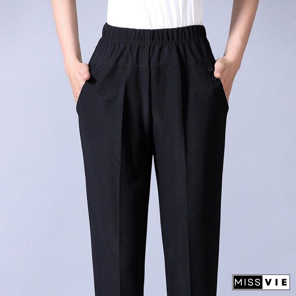 Plus size mother's straight trousers Casual elastic high waist harem pants women Classical pants with stripes loose breathable