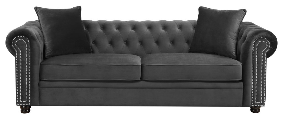 Classic Sofa  Elegant Rolled Arms With Nailhead  ampButton Tufted Back   Traditional   Sofas   by Decorn  Houzz