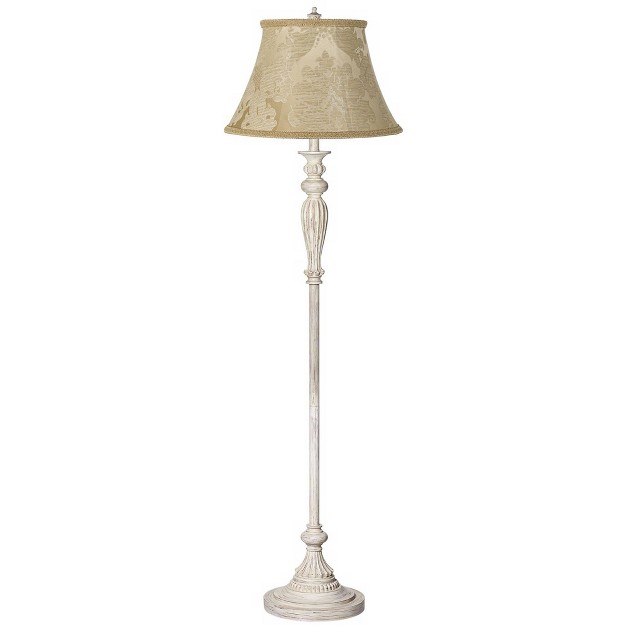 Tall Antique White Washed Ivory Brocade Fabric Bell Shade For Living Room Reading Bedroom Office