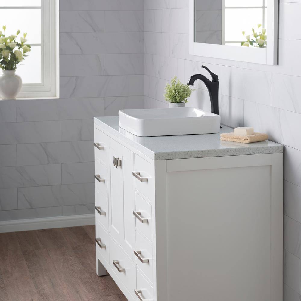 KRAUS Elavo Series Square Ceramic Semi-Recessed Bathroom Sink in White with Overflow KCR-281