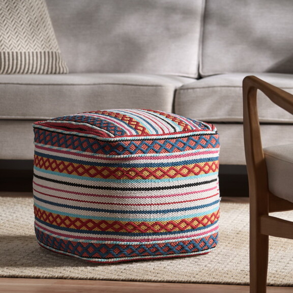 Hamler Boho Handcrafted Peruvian Print Cube Pouf  ...