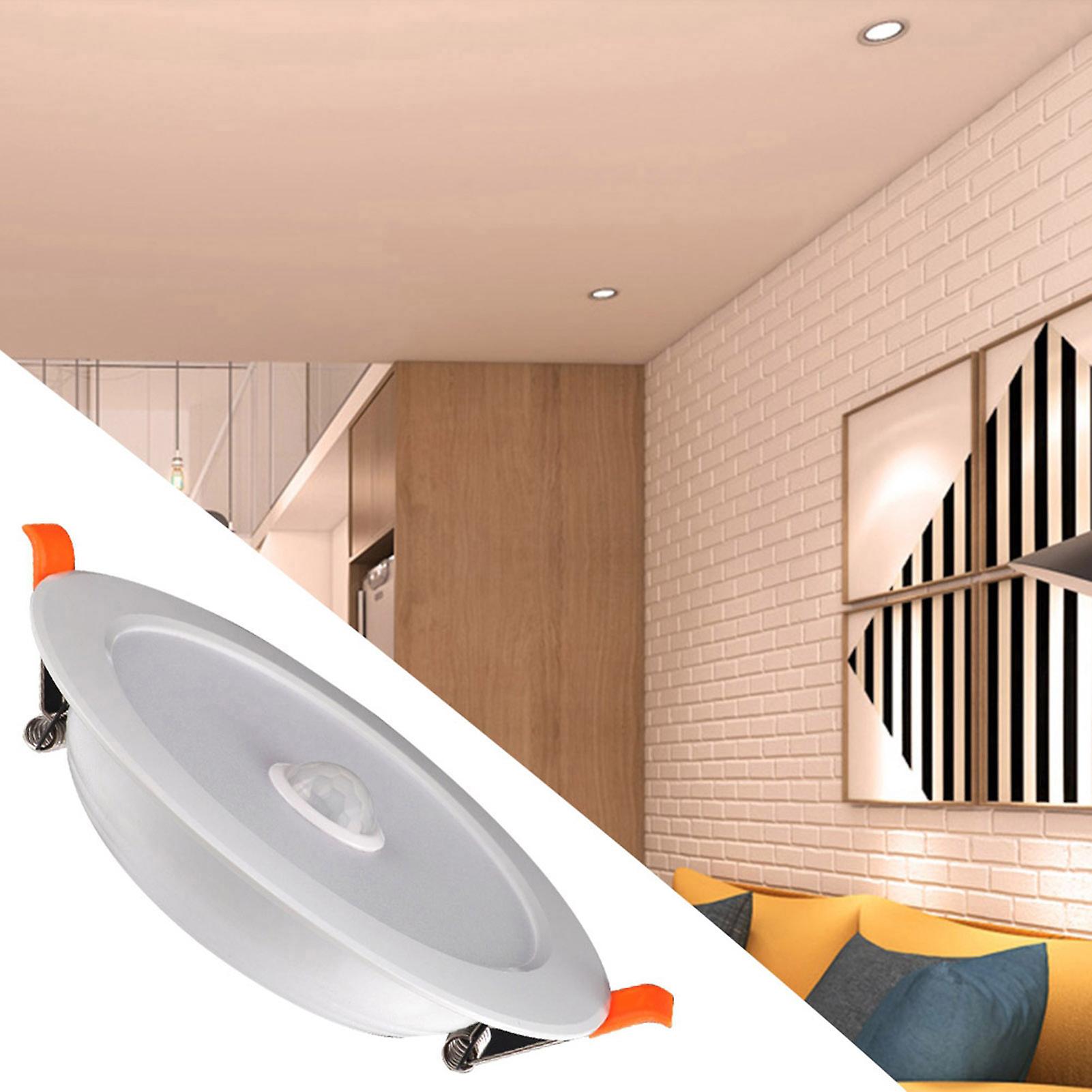 12W AC85‑265V LED Ceiling Light Downlight Human Body Sensor Recessed Lamp for Home Indoor (Pure White 6000K)