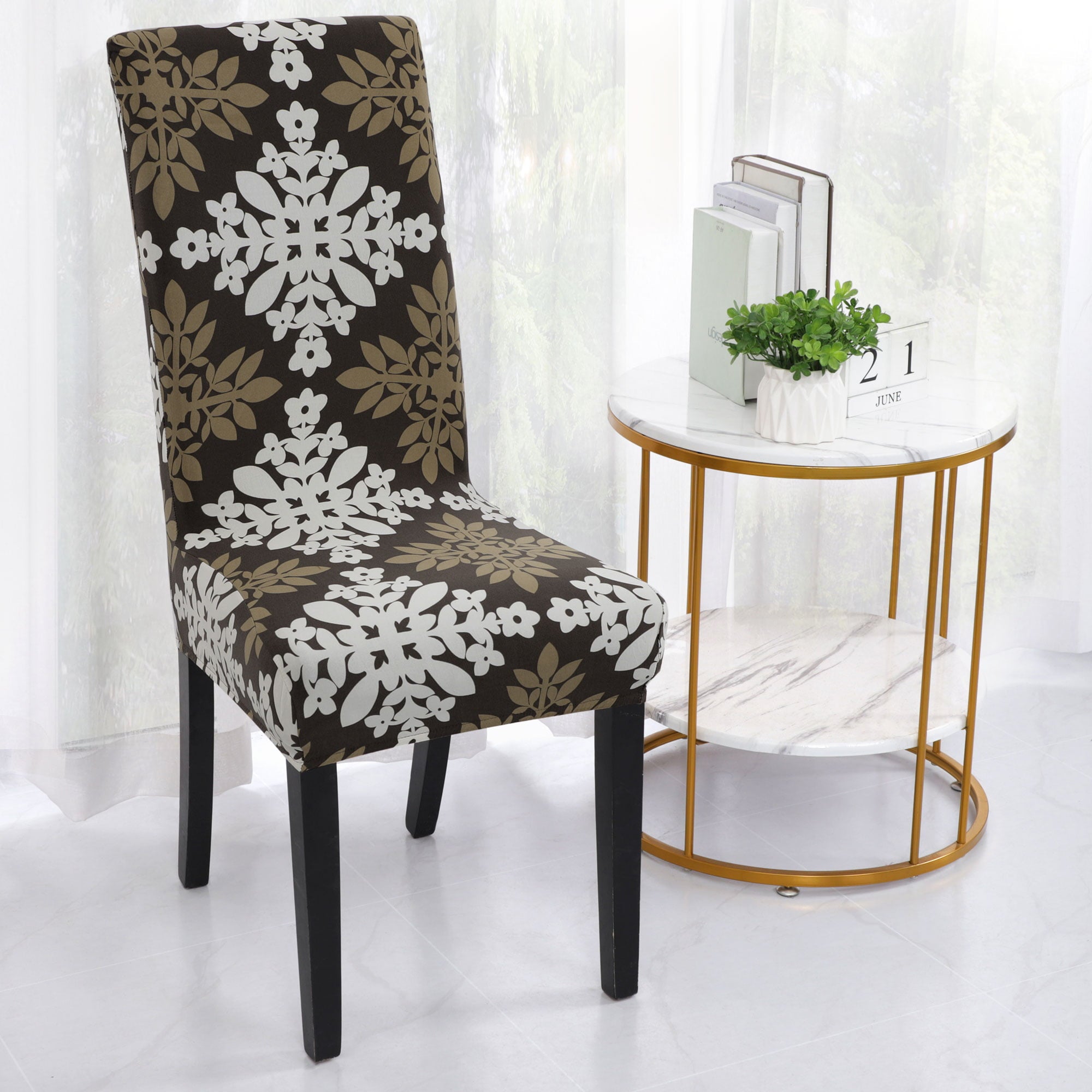 PiccoCasa 1 Piece Polyester Spandex Chair Covers Easily Washable, Beige Brown