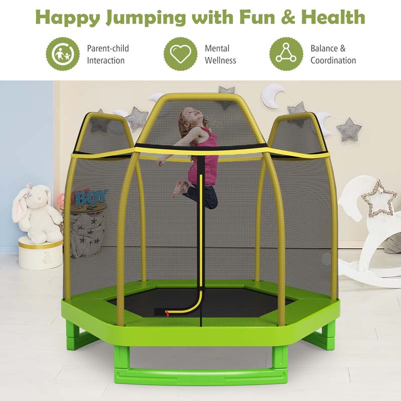 7 FT ASTM Certified Kids Trampoline Recreational Bounce Jumper with Safety Enclosure Net