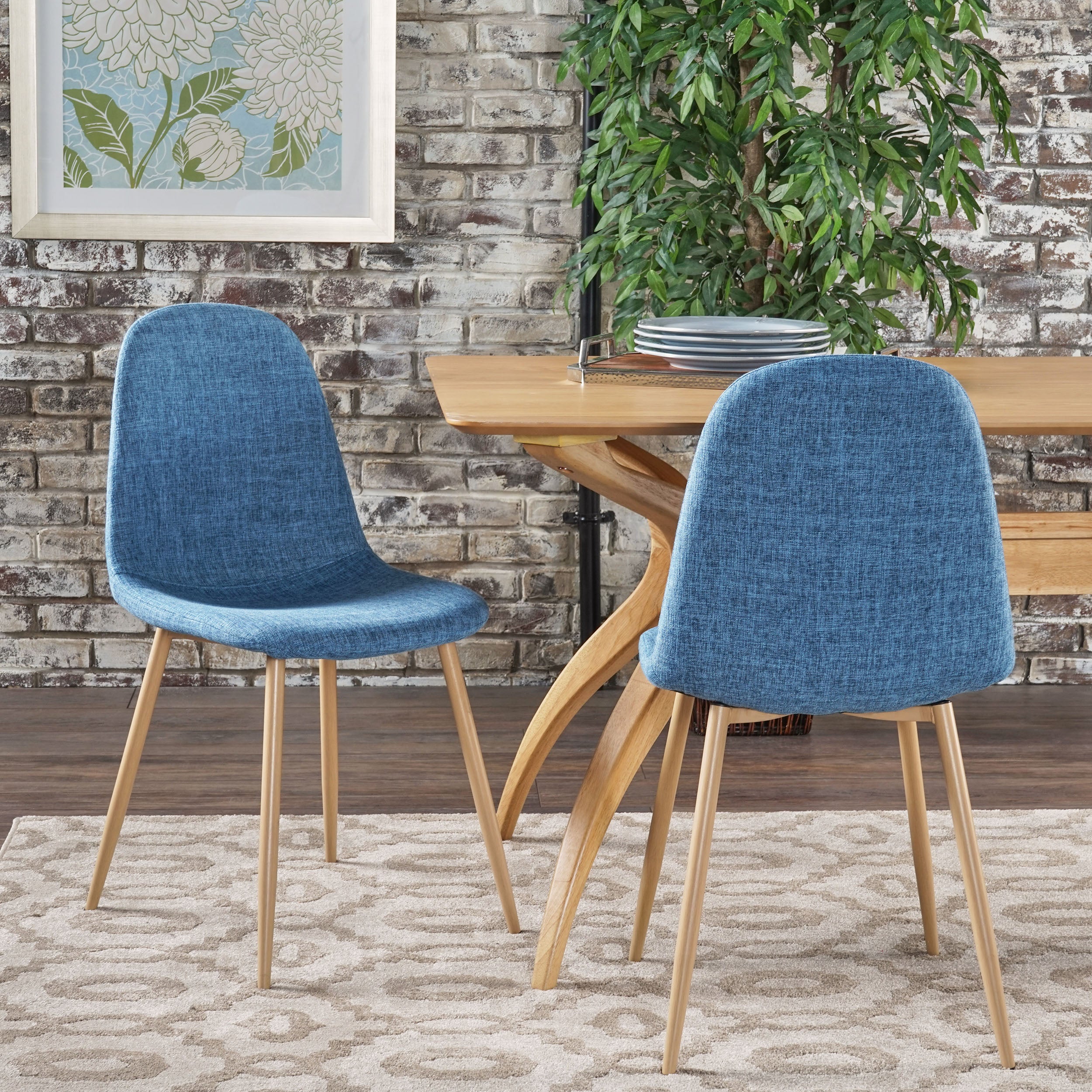 Resta Mid Century Fabric Dining Chairs with Wood Finished Metal Legs (Set of 2)