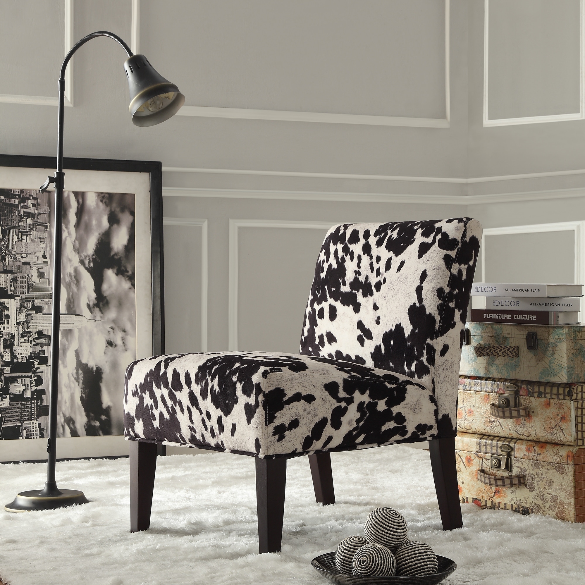 Black and White Faux Cow Hide Fabric Accent Chair by iNSPIRE Q Bold