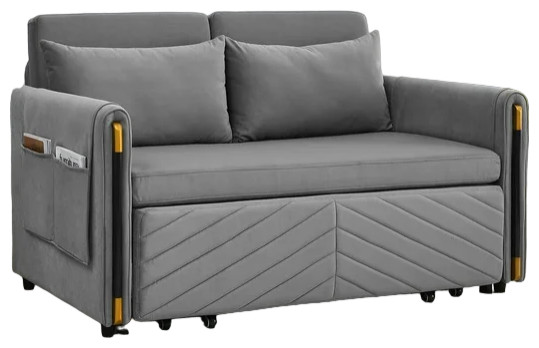 Modern Sleeper Sofa  Velvet Seat With 2 Pillows  ampDetachable Side Pockets   Modern   Sleeper Sofas   by Declusia  Houzz