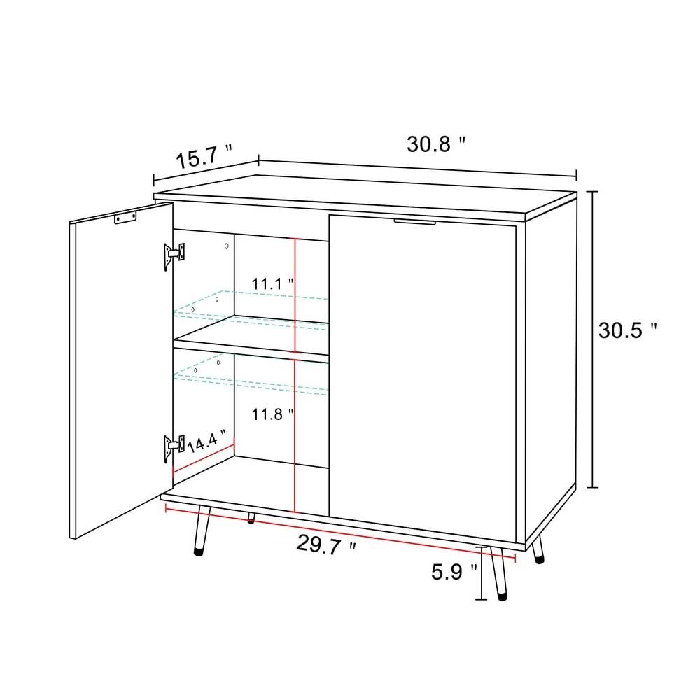 Anmytek Natural Oak Accent Storage Cabinet with 2 Doors Modern Herringbone Sideboard Buffet Cabinet